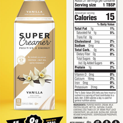 SUPER COFFEE Creamer | SugarFree Vanilla | 6 Pack | 0g Sugar, 2g Protein, 15 Calories | Keto Coffee Creamer
