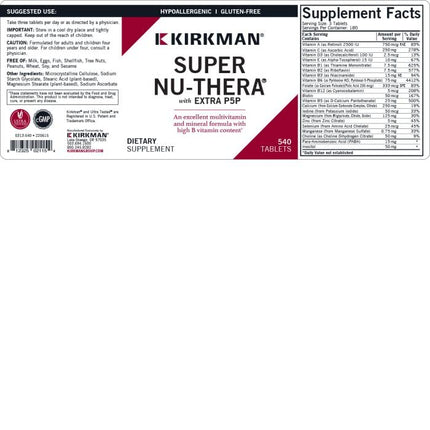 Super Nu-Thera with Extra P5P, 540 Tablets, Kirkman Labs