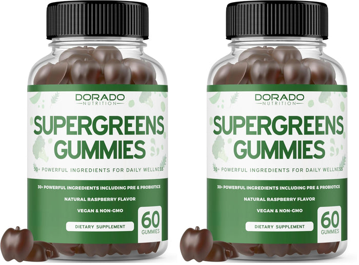 Supergreens Gummies (60 Count) – 8-Ingredient Greens for Immunity – Vegan & USA Made (Pack of 2)