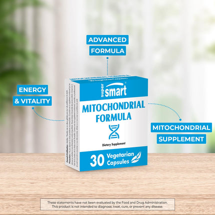 SuperSmart Mitochondrial Formula Advanced - PQQ, R-Lipoic Acid & Acetyl-L-Carnitine | Non-GMO, Gluten Free | 30 Vegetarian Capsules