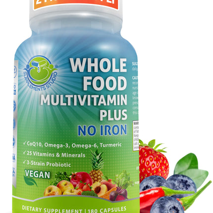 SUPPLEMENTS STUDIO Vegan Methylated Multivitamin for Men & Women – Whole Food, Iron-Free, Non-GMO (180 Count)