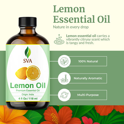 SVA Lemon Essential Oil - 4 oz | 100% Natural, with Dropper