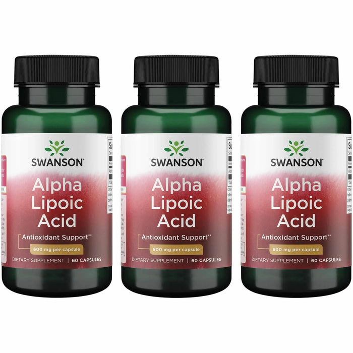 Swanson Alpha Lipoic Acid - 600 mg per Capsule (60 Capsule) - 3 Pack | Natural Blood Pressure Support & Carbohydrate Metabolism