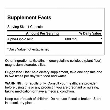 Swanson Alpha Lipoic Acid - 600 mg per Capsule (60 Capsule) - 3 Pack | Natural Blood Pressure Support & Carbohydrate Metabolism