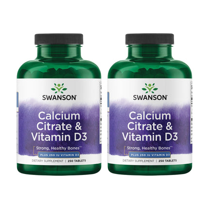 Swanson Calcium Citrate & Vitamin D3 250 Tabs (2 Pack) | Calcium Supplement