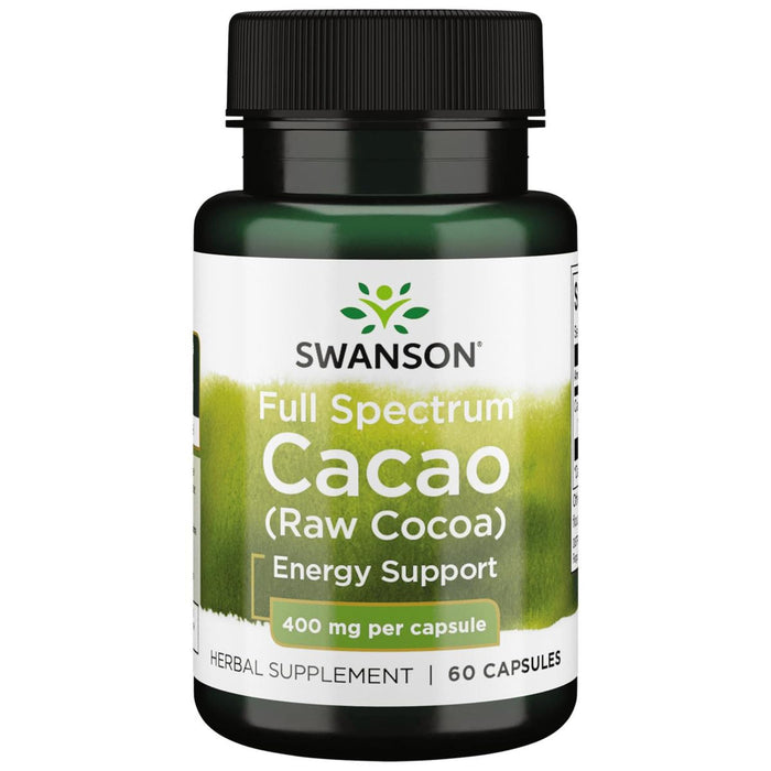 Swanson Full Spectrum Cacao (Raw Cocoa) – Herbal Energy Support, 60 Capsules (400 mg Each)