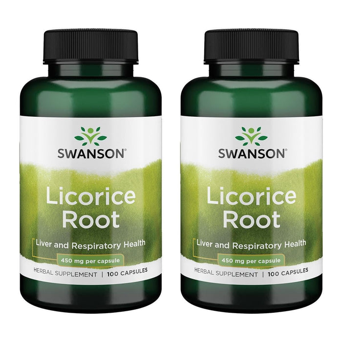 Swanson Licorice Root 450 mg 100 Caps (2 Pack) - Digestive & Liver Support
