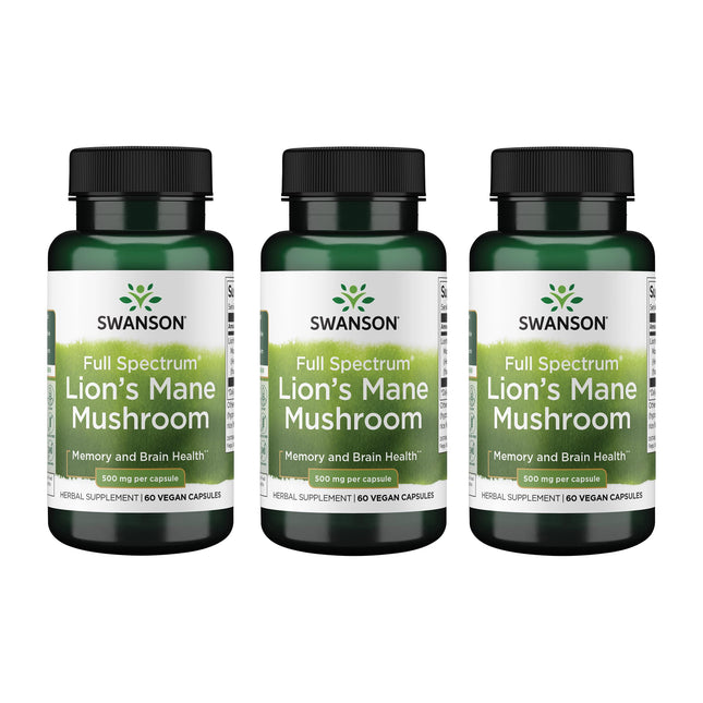 Swanson Lion's Mane Mushroom - Brain Booster (Hericium erinaceus, 60x500mg, 3 Pack)