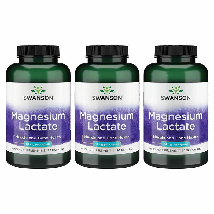 Swanson Magnesium Lactate – Gentle Lactate Magnesium for Muscle & Bone Support | 3 Pack