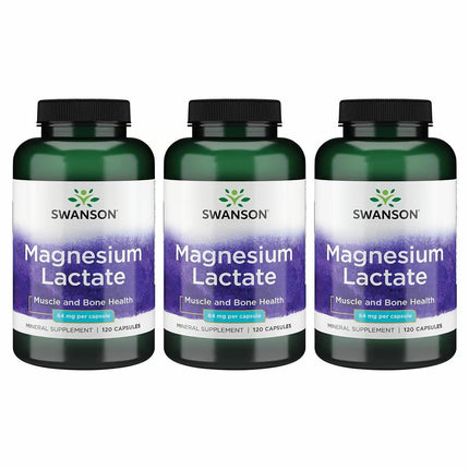 Swanson Magnesium Lactate – Gentle Lactate Magnesium for Muscle & Bone Support | 3 Pack