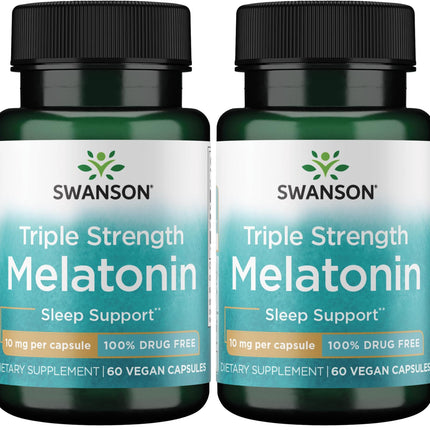 Swanson Triple Strength Melatonin 10mg - Sleep Support (Pack of 2, 60 Capsules)