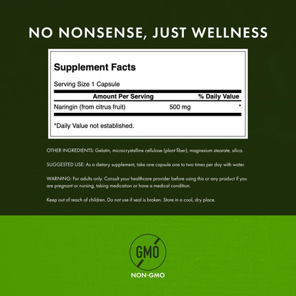 Swanson Naringin 500 mg | 60 Capsules (4 Pack) – Grapefruit Bioflavonoid