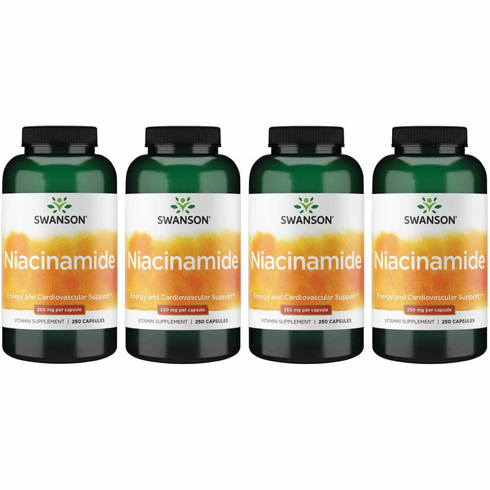 Swanson Niacinamide Vitamin B3 Supplement – 4 Pack, 250 mg Capsules (250 Count)