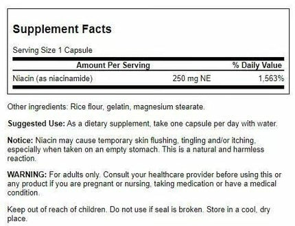 Swanson Niacinamide Vitamin B3 Supplement – 4 Pack, 250 mg Capsules (250 Count)