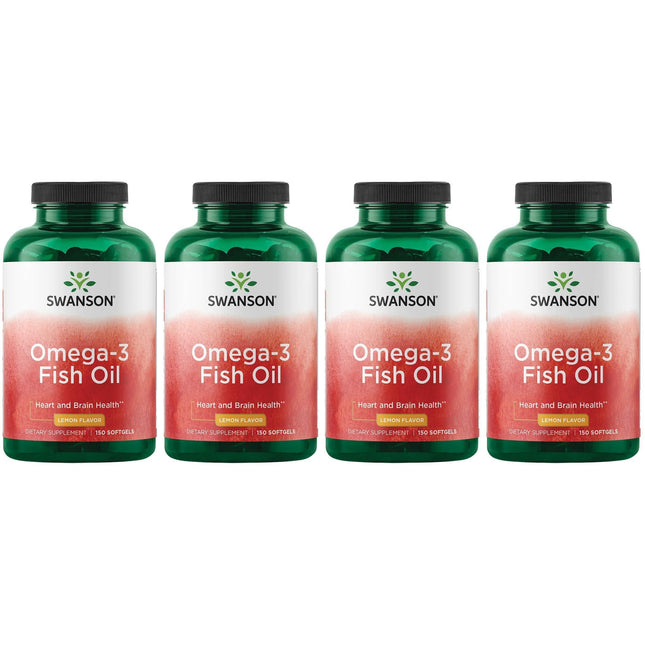 Swanson Omega-3 Fish Oil – Heart, Brain & Joint Support | GMO-Free EFAs, 180 mg EPA + 120 mg DHA, Lemon Flavor, 150 Softgels (4 Pack)