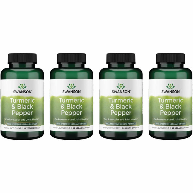 Swanson Premium Turmeric and Black Pepper – Antioxidant Support, Digestion & Joint Comfort – 90 Veg Caps (4 Pack)