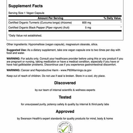 Swanson Premium Turmeric and Black Pepper – Antioxidant Support, Digestion & Joint Comfort – 90 Veg Caps (4 Pack)