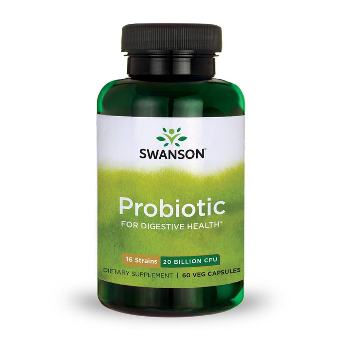 Swanson Probiotic for Digestive Health – 60 Veggie Caps, 2B CFU, 16 Strains, Prebiotic FOS