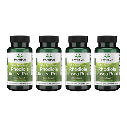Swanson Rhodiola Rosea Root - Adaptogenic Mood & Stress Support (4 Pack, 100 Caps, 400 mg Each)
