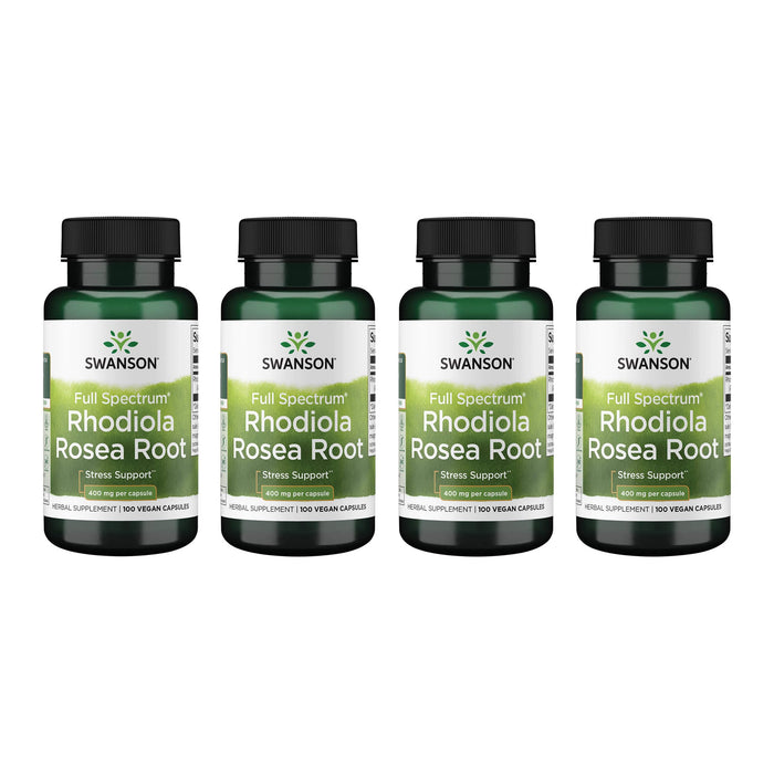 Swanson Rhodiola Rosea Root - Adaptogenic Mood & Stress Support (4 Pack, 100 Caps, 400 mg Each)