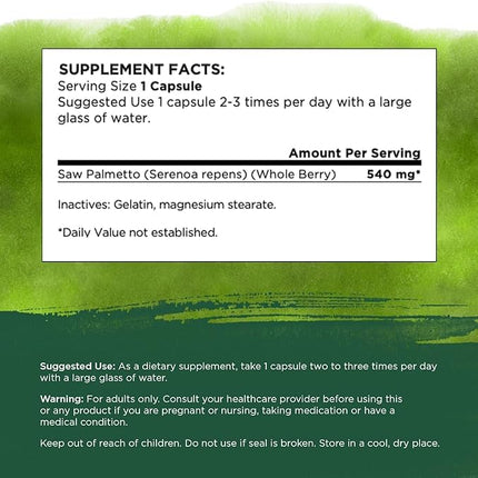 Swanson Saw Palmetto - Prostate Support & Urinary Health (540 mg, 250 capsules) 4 Pack