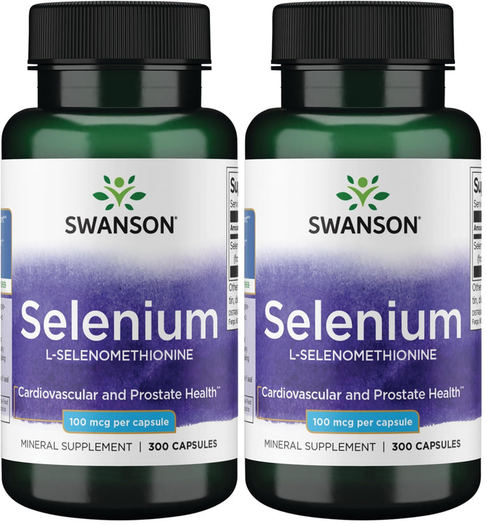 Swanson Selenium L-Selenomethionine – 300 Capsules (Pack of 2) for Heart & Prostate Health, Immune & Thyroid Support