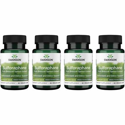 Swanson Sulforaphane - Broccoli Sprout Extract 0.4% Sulforaphane (400 mcg) | 60 Veggie Capsules - 4 Pack