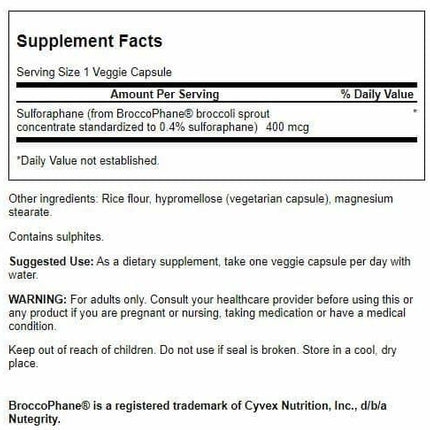 Swanson Sulforaphane - Broccoli Sprout Extract 0.4% Sulforaphane (400 mcg) | 60 Veggie Capsules - 4 Pack