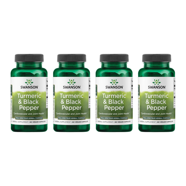 Swanson Turmeric & Black Pepper - Organic Joint, Heart & Digestion Support (60 Veggie Capsules) 4 Pack