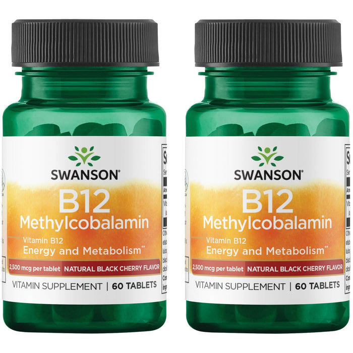 Swanson Vitamin B12 Methylcobalamin 2,500 mcg – Black Cherry Flavor, 60 Tabs (2 Pack)
