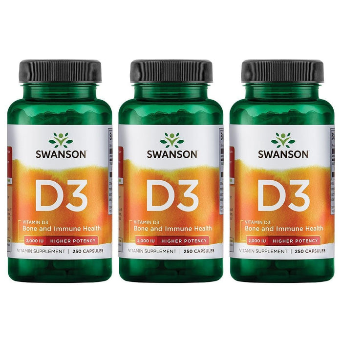 Swanson Vitamin D-3 2000 IU (Sunshine Vitamin) 250 Caps - 3 Pack