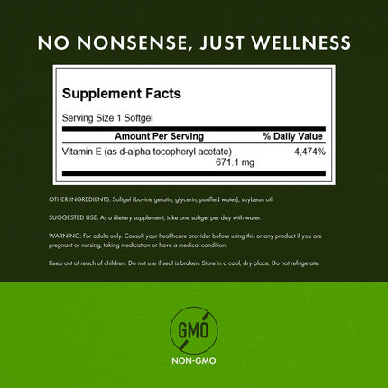 Swanson Natural Vitamin E 1000 IU (671.10 mg) 250 Sgels – 2 Pack