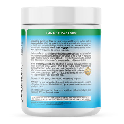Symbiotics Colostrum Plus Powder 6.3 oz – Immune Support, 25% IgG, Gluten Free