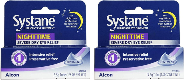 Systane Nighttime Lubricant Eye Ointment 3.50 g - 2 Pack - Preservative-Free Overnight Comfort