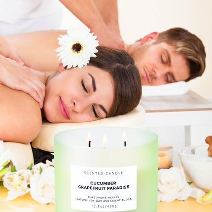 T&H Cucumber Grapefruit Paradise 3-Wick Soy Candle | 15.8 oz Fresh Citrus Aromatherapy