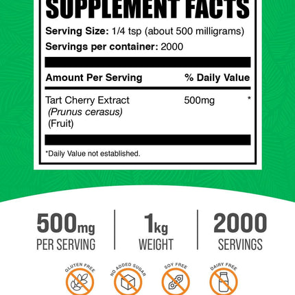 BulkSupplements Tart Cherry Extract Powder – 500 mg per Serving, 1 kg – Gluten Free