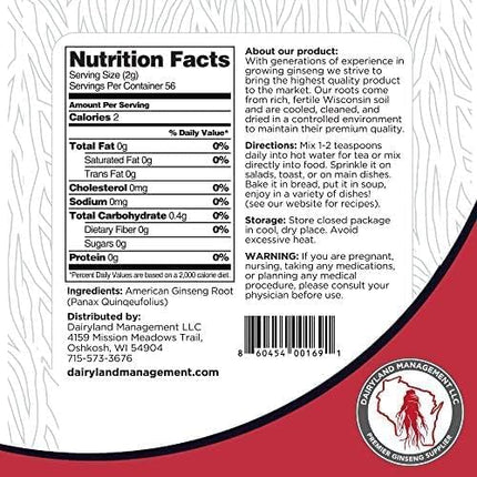 Dairyland Concentrated American Ginseng Powder 西洋参 - 8 oz Pack of Wisconsin Ginseng Powder - Non-GMO, Gluten Free - Herbal Supplement for Smoothies, Baking, Tea