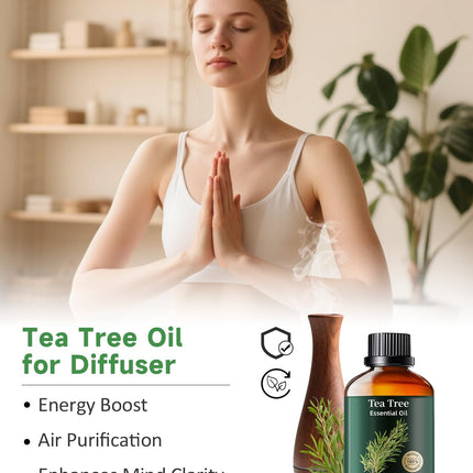 Tea Tree Essential Oil Pure Mumianhua – Natural Tea Tree Oil for Diffuser, Skin, Hair & DIY 3.38 Fl Oz
