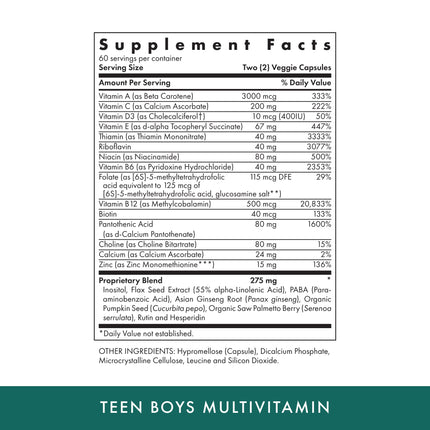 Teen Boys Daily Multivitamin – Michael's Health Naturopathic, 120 Vegetarian Capsules, Kosher