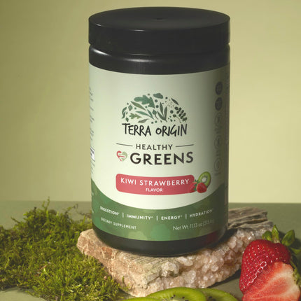 TERRA ORIGIN Healthy Greens Powder Blend | Immune & Digestive Health Support | Kiwi Strawberry | 30 Servings