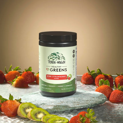 TERRA ORIGIN Healthy Greens Powder Blend | Immune & Digestive Health Support | Kiwi Strawberry | 30 Servings