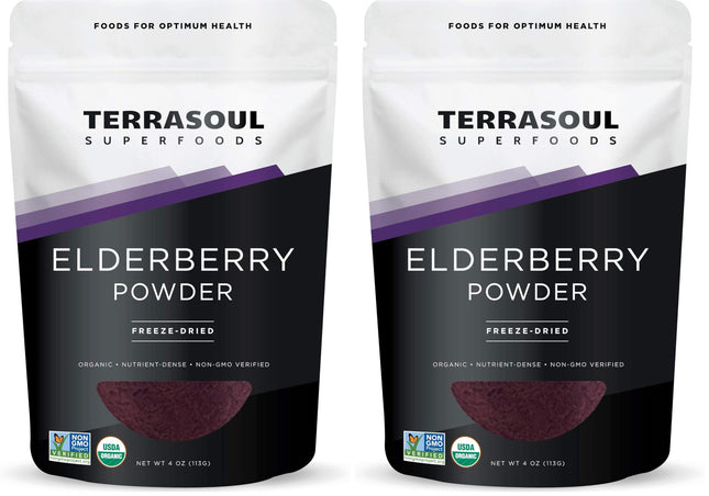 Terrasoul Organic Elderberry Powder - 4 oz Freeze-Dried (Pack of 2)