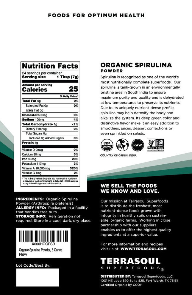 Terrasoul Spirulina Powder Organic, 24 oz – Non-GMO, Gluten-Free, Vegan