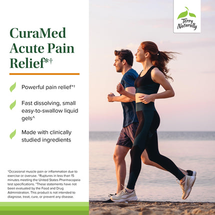 Terry Naturally CuraMed Acute Pain Relief - Supplement with BCM-95 Curcumin & BOS-10 Boswellia - Black Sesame Seed Oil to Support Relief of Occasional Discomfort - 60 Liquid Gels (Pack of 2)