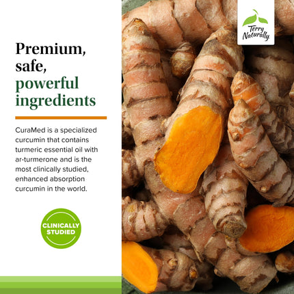 Terry Naturally CuraMed 500mg – Curcumin with Turmeric Essential Oil for Brain, Liver & Immune Support | 60 Softgels