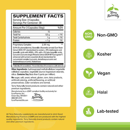 Terry Naturally Curamin - Curcumin with Boswellia, DLPA & Nattokinase - 90 Vegan Capsules