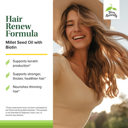 Terry Naturally Hair Renew Formula – Hair Growth Support with Biotin, Horsetail & Millet Seed Oil (60 Softgels, 2-Pack)