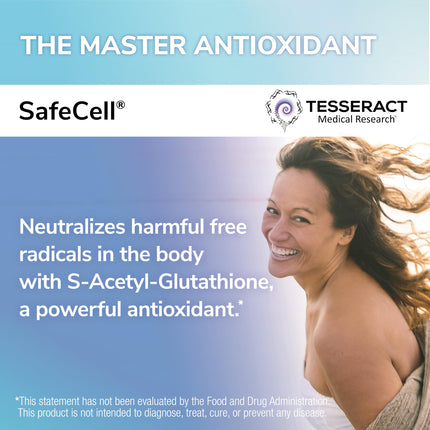 Tesseract SafeCell S-Acetyl Glutathione Supplement, 300mg, 60 Capsules – Bioavailability, Vegan, Hypoallergenic, Patented Delivery