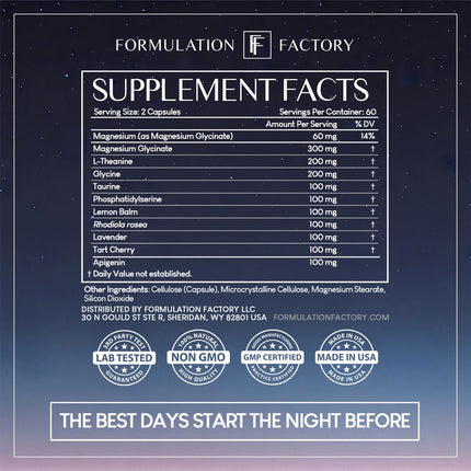 Formulation Factory The Night Before 10-in-1 Sleep Aid – 120 Caps (Melatonin-Free)