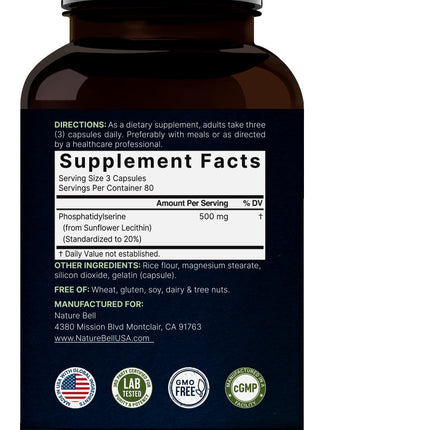 Ultra Strength Phosphatidylserine 500mg per Serving – 240 Capsules | Soy Free, Sunflower Lecithin, Non-GMO